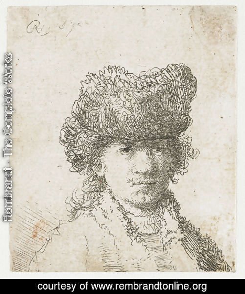 Rembrandt - Self-portrait in a fur cap bust