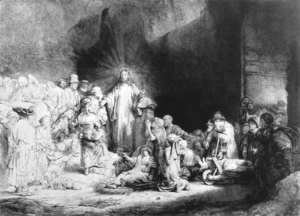 Rembrandt - The Little Children Being Brought to Jesus, The 100 Guilder Print 1647-49